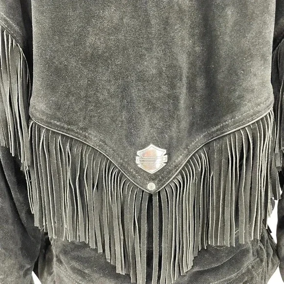 Harley-Davidson Black Suede Fringe Moto Jacket Size Large